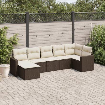 vidaXL 7 részes barna polyrattan kerti ülőgarnitúra párnákkal