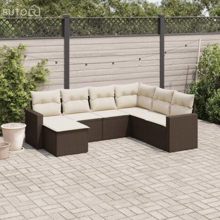 vidaXL 7 részes barna polyrattan kerti ülőgarnitúra párnákkal