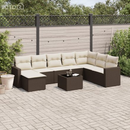 vidaXL 9 részes barna polyrattan kerti ülőgarnitúra párnákkal