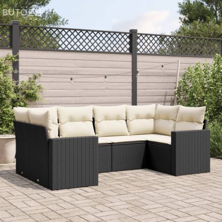 vidaXL 6 részes fekete polyrattan kerti ülőgarnitúra párnákkal