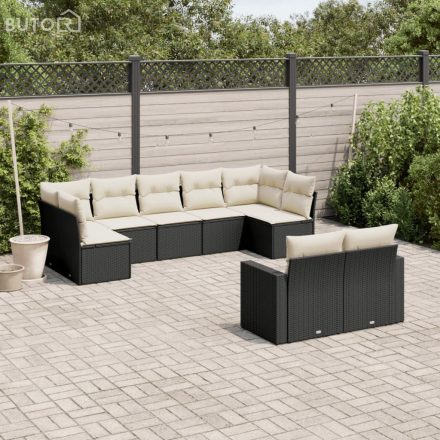 vidaXL 9 részes fekete polyrattan kerti ülőgarnitúra párnákkal