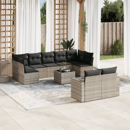 vidaXL 10 részes világosszürke polyrattan kerti ülőgarnitúra párnákkal