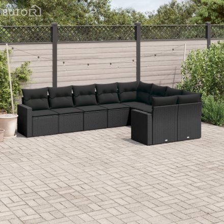 vidaXL 9 részes fekete polyrattan kerti ülőgarnitúra párnákkal