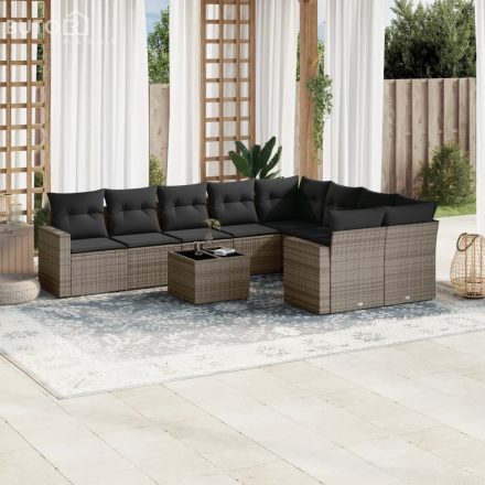 vidaXL 10 részes szürke polyrattan kerti ülőgarnitúra párnákkal