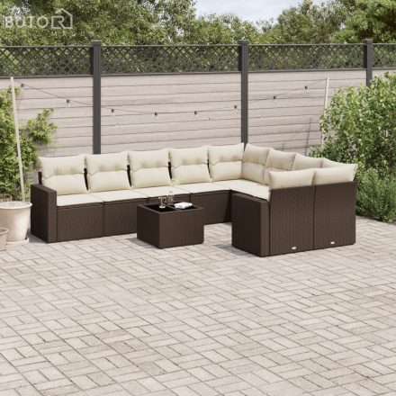 vidaXL 10 részes barna polyrattan kerti ülőgarnitúra párnákkal