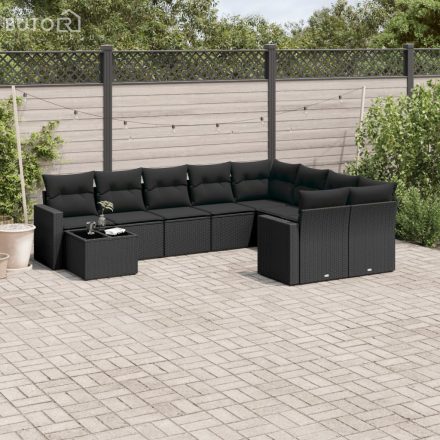 vidaXL 10 részes fekete polyrattan kerti ülőgarnitúra párnákkal