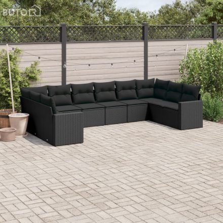 vidaXL 10 részes fekete polyrattan kerti ülőgarnitúra párnákkal