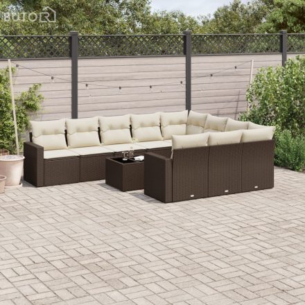 vidaXL 11 részes barna polyrattan kerti ülőgarnitúra párnákkal