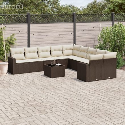 vidaXL 11 részes barna polyrattan kerti ülőgarnitúra párnákkal