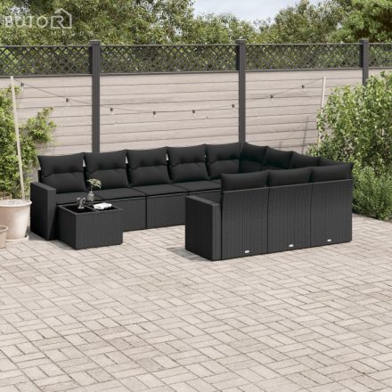 vidaXL 11 részes fekete polyrattan kerti ülőgarnitúra párnákkal