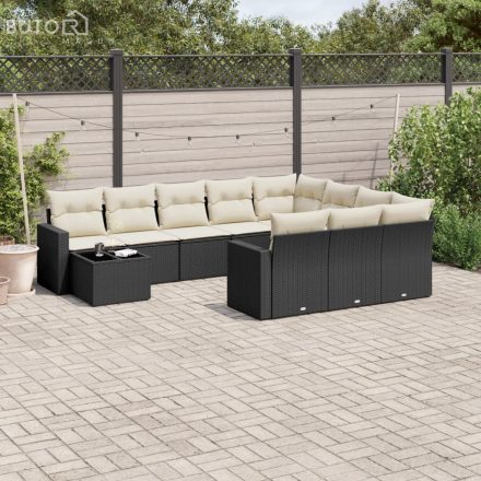 vidaXL 11 részes fekete polyrattan kerti ülőgarnitúra párnákkal