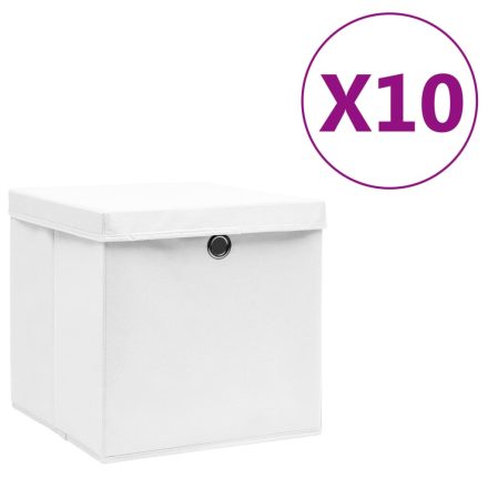 vidaXL 10 db fehér fedeles tárolódoboz 28 x 28 x 28 cm