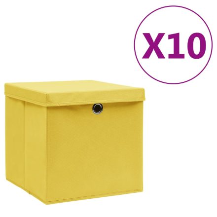 vidaXL 10 db sárga fedeles tárolódoboz 28 x 28 x 28 cm