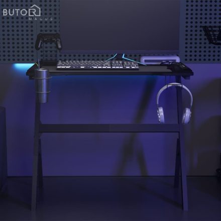 vidaXL fekete LED-es Y-lábú gamer asztal 90 x 60 x 75 cm