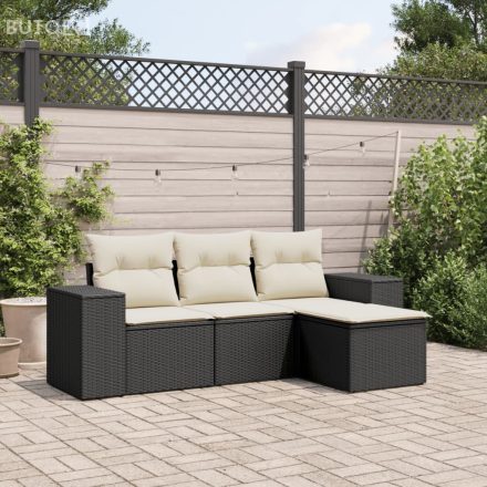 vidaXL 4 részes fekete polyrattan kerti ülőgarnitúra párnákkal