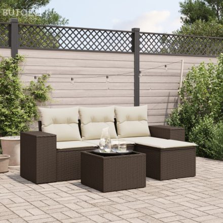 vidaXL 5 részes barna polyrattan kerti ülőgarnitúra párnával