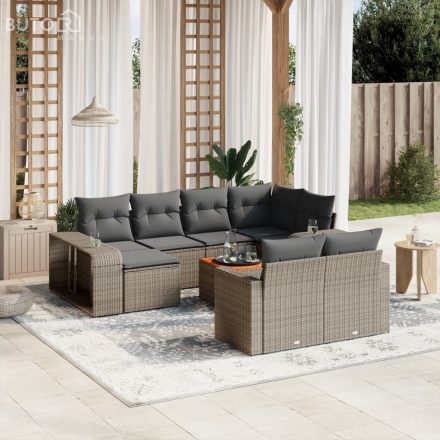 vidaXL 11 részes szürke polyrattan kerti ülőgarnitúra párnákkal