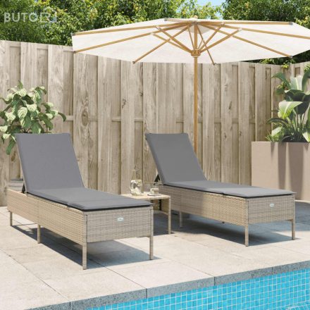vidaXL 2 db bézs polyrattan napozóágy párnával