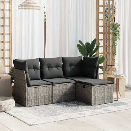 vidaXL 4 részes szürke polyrattan kerti ülőgarnitúra párnákkal