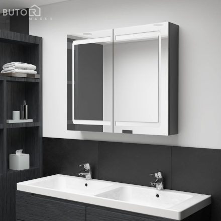 vidaXL fényes szürke LED-es tükrös fürdőszobaszekrény 80 x 12 x 68 cm