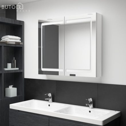 vidaXL fényes fehér LED-es tükrös fürdőszobaszekrény 80 x 12 x 68 cm