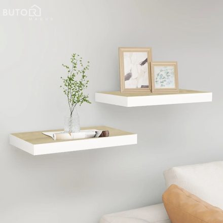 vidaXL 2 db tölgyszínű és fehér MDF lebegő fali polc 40 x 23 x 3,8 cm