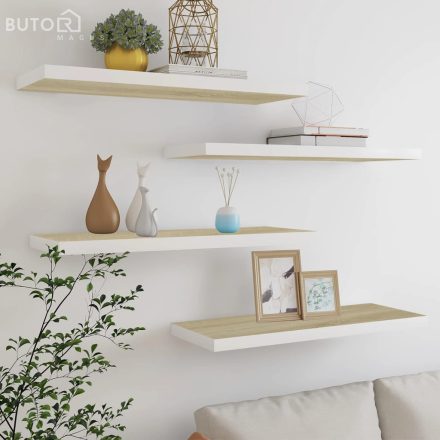 vidaXL 4 db tölgyszínű és fehér MDF lebegő fali polc 80x23,5x3,8 cm
