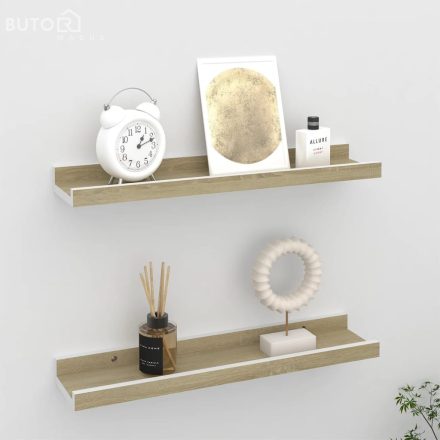 vidaXL 2 db fehér és sonoma tölgy színű fali polc 40 x 9 x 3 cm