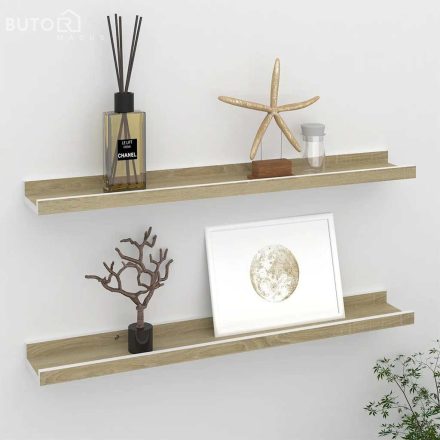 vidaXL 2 db fehér és sonoma tölgy színű fali polc 60 x 9 x 3 cm