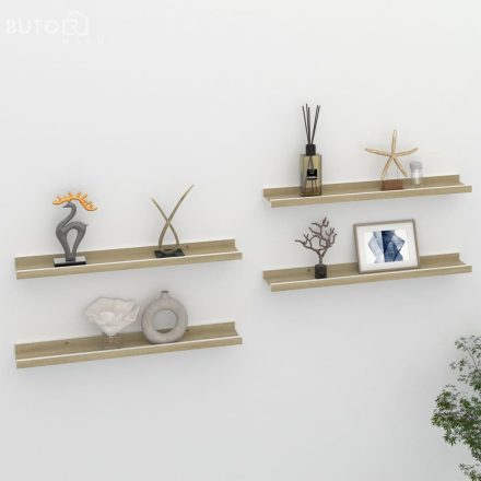 vidaXL 4 db fehér és sonoma tölgy színű fali polc 60 x 9 x 3 cm