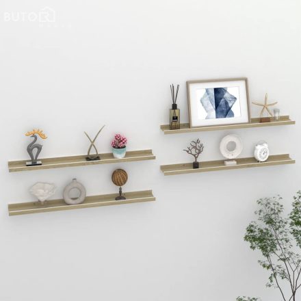 vidaXL 4 db fehér és sonoma tölgy színű fali polc 80 x 9 x 3 cm