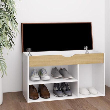 vidaXL fehér-sonoma szerelt fa cipőtároló pad párnával 80 x 30 x 47 cm