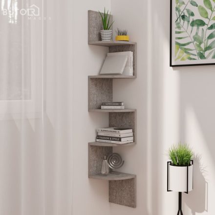 vidaXL betonszürke szerelt fa fali sarokpolc 19 x 19 x 123 cm