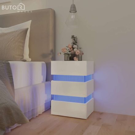 vidaXL magasfényű fehér szerelt fa LED-es éjjeliszekrény 45x35x67 cm