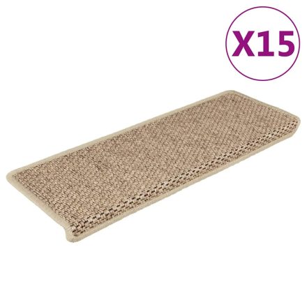 vidaXL 15 db szizál hatású homokszínű öntapadó lépcsőszőnyeg 65x21x4cm