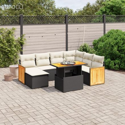vidaXL 8 részes fekete polyrattan kerti ülőgarnitúra párnákkal