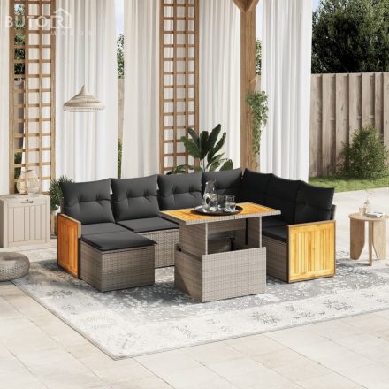 vidaXL 8 részes szürke polyrattan kerti ülőgarnitúra párnákkal