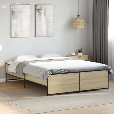 vidaXL sonoma tölgyszínű szerelt fa és fém ágykeret 140x190 cm