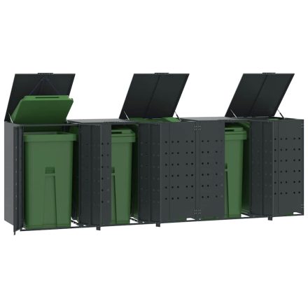 vidaXL antracit acél kerekes tároló 5 szemeteskukához 345x79x117 cm
