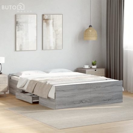 vidaXL szürke sonoma színű szerelt fa ágykeret fiókokkal 140 x 190 cm
