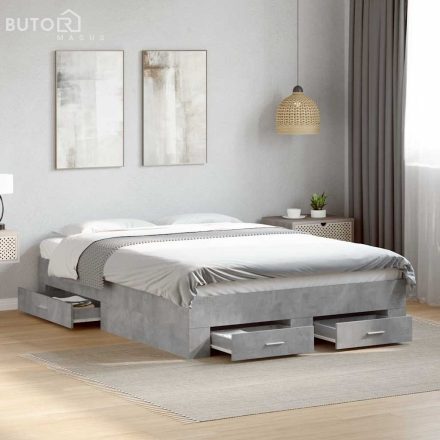 vidaXL betonszürke szerelt fa ágykeret fiókokkal 135 x 190 cm