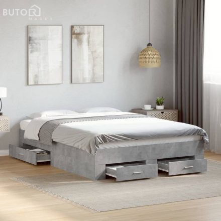 vidaXL betonszürke szerelt fa ágykeret fiókokkal 120 x 190 cm