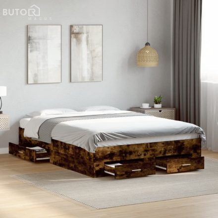 vidaXL füstös tölgy színű szerelt fa ágykeret fiókokkal 120 x 190 cm