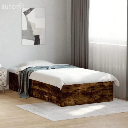 vidaXL füstös tölgy színű szerelt fa ágykeret fiókokkal 100 x 200 cm