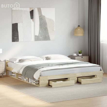 vidaXL sonoma tölgyszínű szerelt fa ágykeret 200 x 200 cm