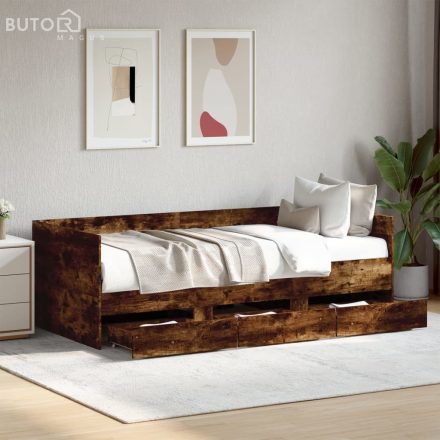 vidaXL füstös tölgy kanapéágy fiókkal matrac nélkül 90x200 cm