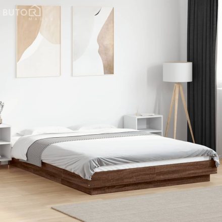 vidaXL barna tölgyszínű szerelt fa ágykeret LED-del 120 x 190 cm