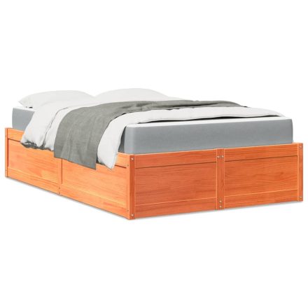 vidaXL viaszbarna tömör fenyőfa ágy matraccal 140 x 190 cm