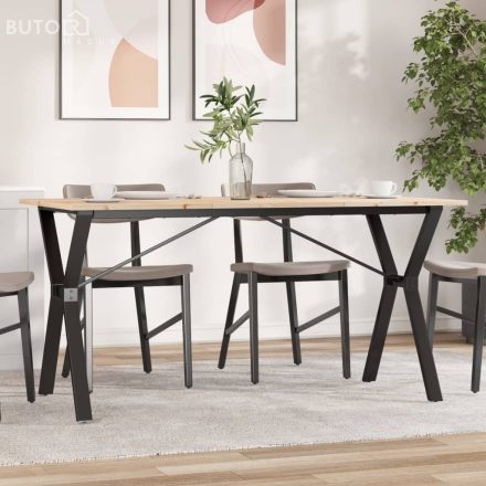vidaXL tömör fenyőfa és acél étkezőasztal Y-vázzal 140x80x75 cm