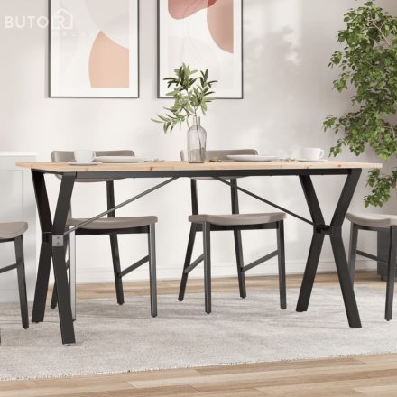 vidaXL tömör fenyőfa és acél étkezőasztal Y-vázzal 160x80x75 cm